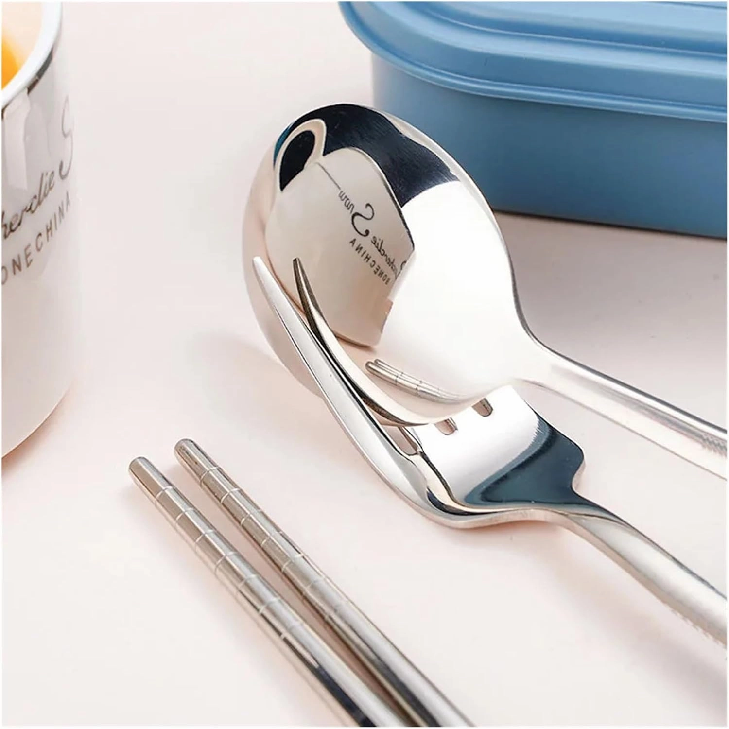 travel utensils Portable Cutlery Set 304 Stainless Steel Chopsticks Fork and Spoon Tableware Set for Travel Camping(2PCS Orange)
