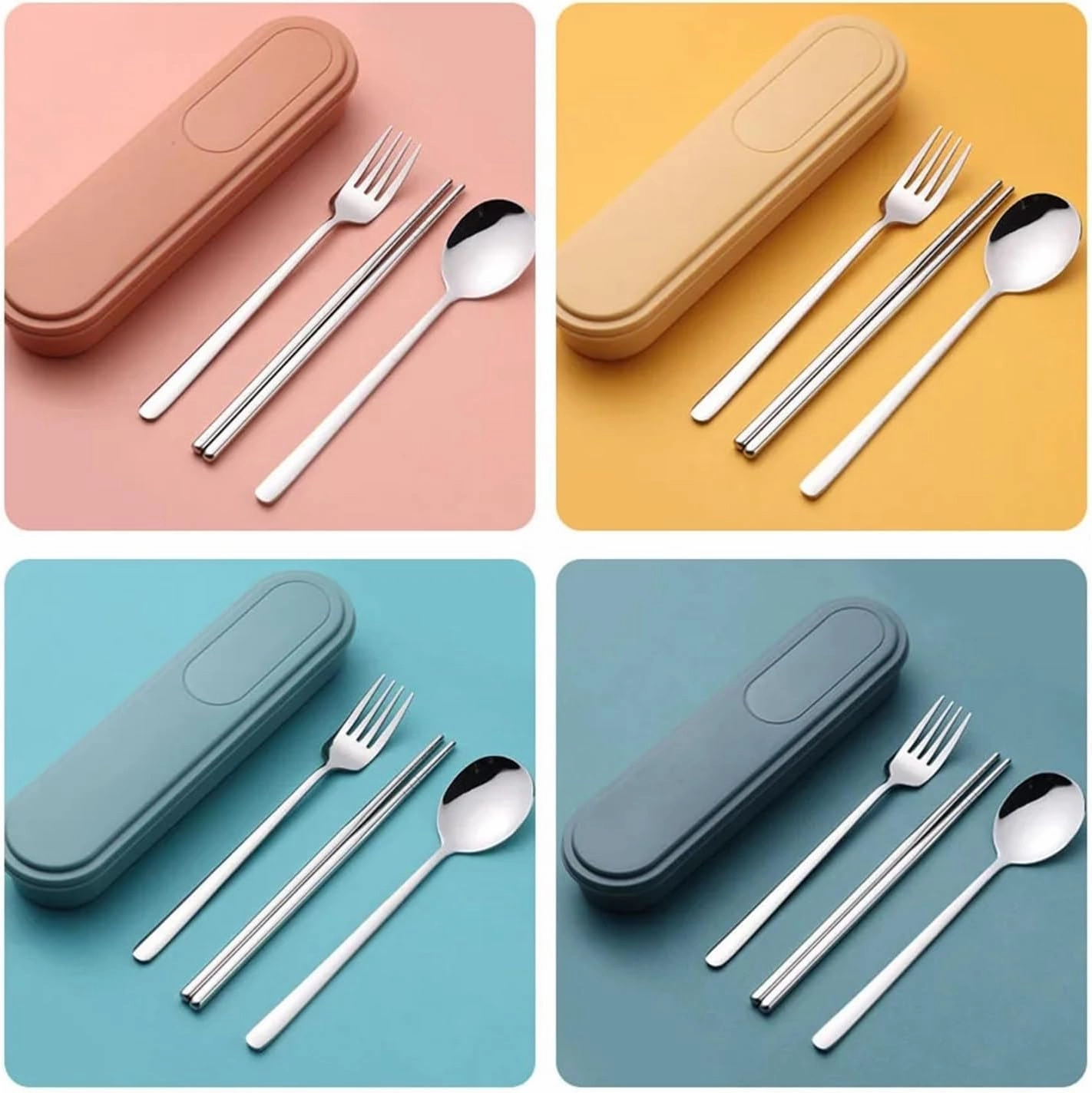 travel utensils Portable Cutlery Set 304 Stainless Steel Chopsticks Fork and Spoon Tableware Set for Travel Camping(2PCS Orange)
