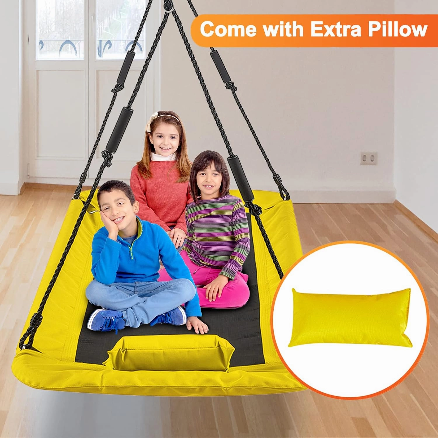 Tree Swing for Kids & Adults, 59 Inch Outdoor Swing Set, 700lb Capacity, Adjustable Ropes, Easy Setup, Yellow