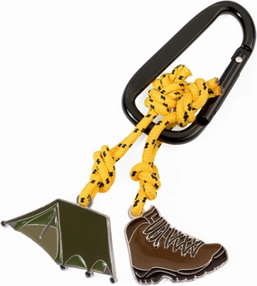 Troika Zelten - KR23-06/BK - Keyring incl. Carabiner – 2 pendants on decorative climbing rope: tent, hiking boot – aluminium, cast metal, enamel, nylon – multicoloured