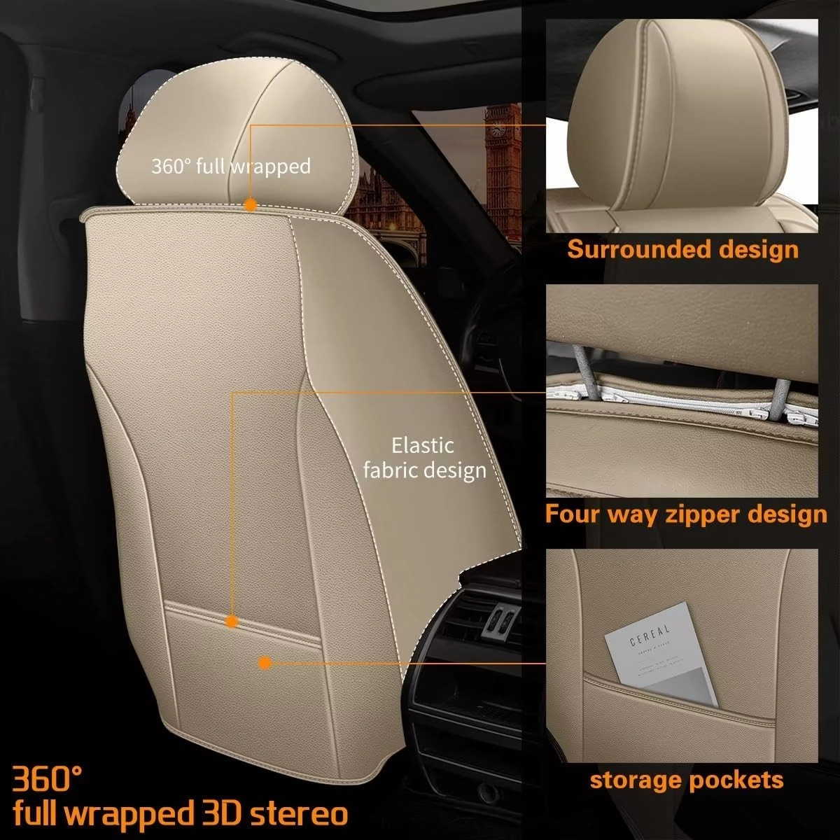 TTX Lighting Seat Covers Fit for Kicks 2018-2023 2024 2025 Seat Covers Full Set Car Seat Covers Faux Leather Breathable Waterproof Car Seat Protector (5 Seats, Beige)