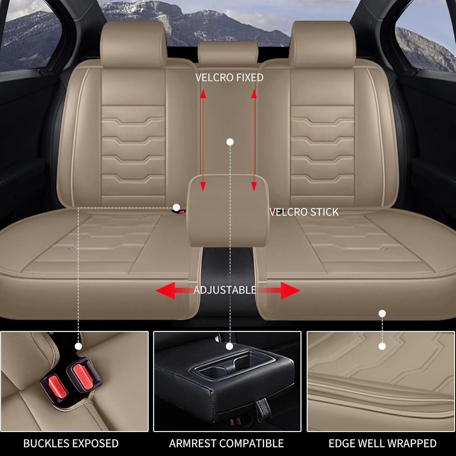 TTX Lighting Seat Covers Fit for Kicks 2018-2023 2024 2025 Seat Covers Full Set Car Seat Covers Faux Leather Breathable Waterproof Car Seat Protector (5 Seats, Beige)