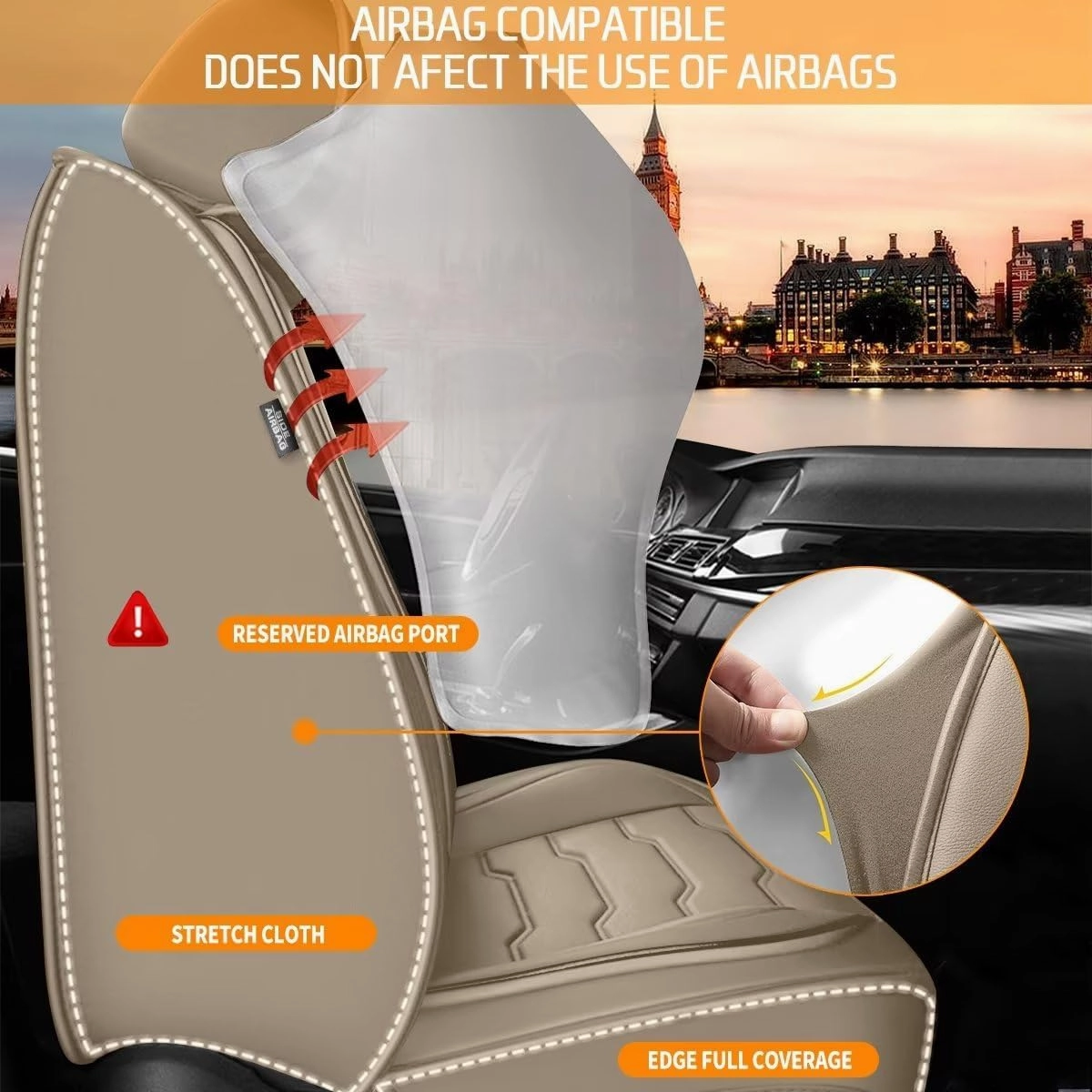 TTX Lighting Seat Covers Fit for Kicks 2018-2023 2024 2025 Seat Covers Full Set Car Seat Covers Faux Leather Breathable Waterproof Car Seat Protector (5 Seats, Beige)