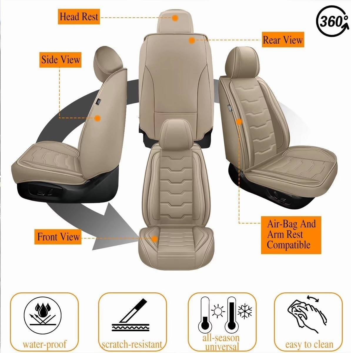 TTX Lighting Seat Covers Fit for Kicks 2018-2023 2024 2025 Seat Covers Full Set Car Seat Covers Faux Leather Breathable Waterproof Car Seat Protector (5 Seats, Beige)