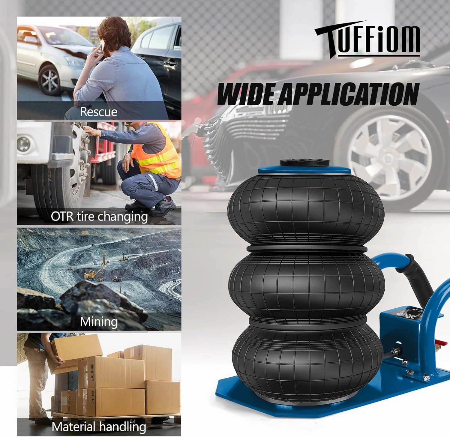 TUFFIOM Air Jack, 3 Ton/6600 LBS Pneumatic Jack, Triple Air Bag Jack Lift, Fast Lifting Air Jacks w/Short Handle for Cars Lifting Repair, Heavy Duty Air Jacks Lift Up to 15.75 Inch, Blue