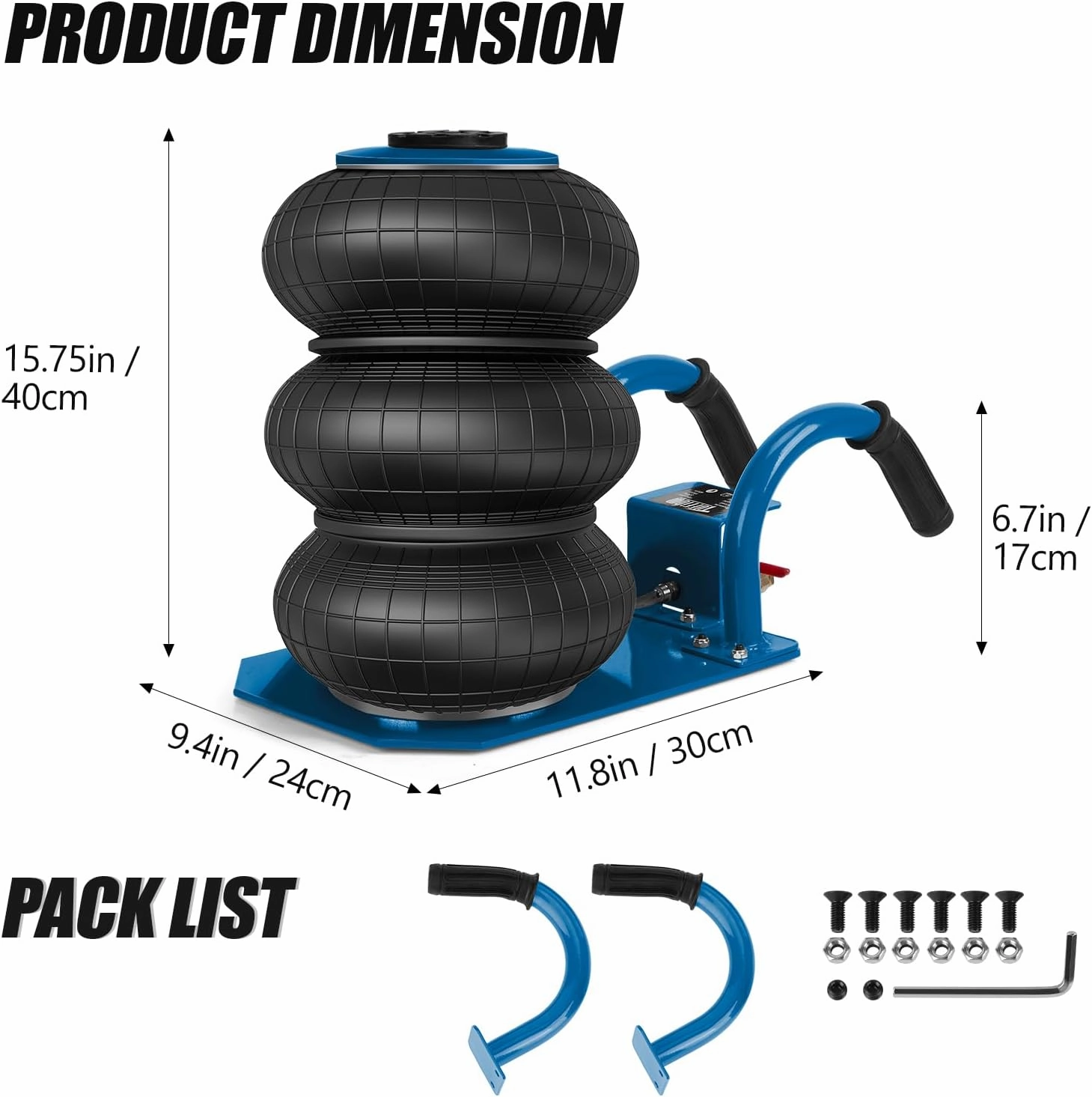 TUFFIOM Air Jack, 3 Ton/6600 LBS Pneumatic Jack, Triple Air Bag Jack Lift, Fast Lifting Air Jacks w/Short Handle for Cars Lifting Repair, Heavy Duty Air Jacks Lift Up to 15.75 Inch, Blue