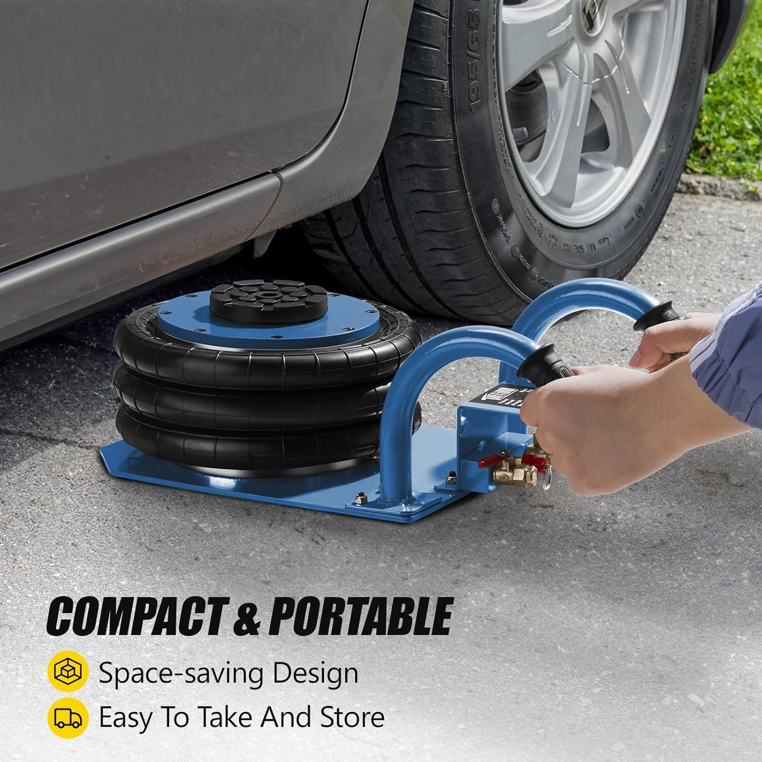 TUFFIOM Air Jack, 3 Ton/6600 LBS Pneumatic Jack, Triple Air Bag Jack Lift, Fast Lifting Air Jacks w/Short Handle for Cars Lifting Repair, Heavy Duty Air Jacks Lift Up to 15.75 Inch, Blue