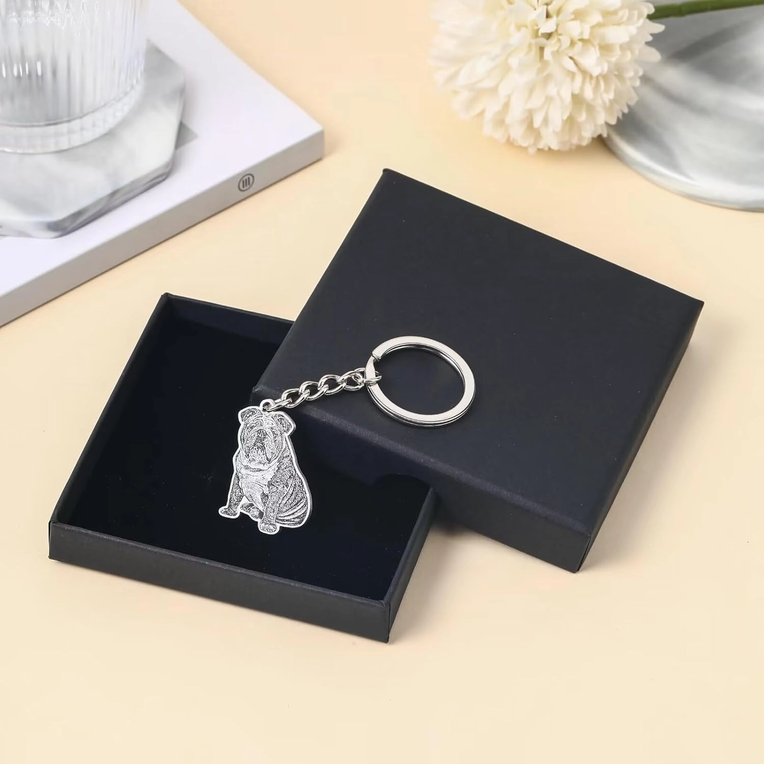 Tuoxiukan Personalized Pet Keychain Custom Keychain with Picture Engraved Dog Animal Jewelry Pendant Gifts for Women