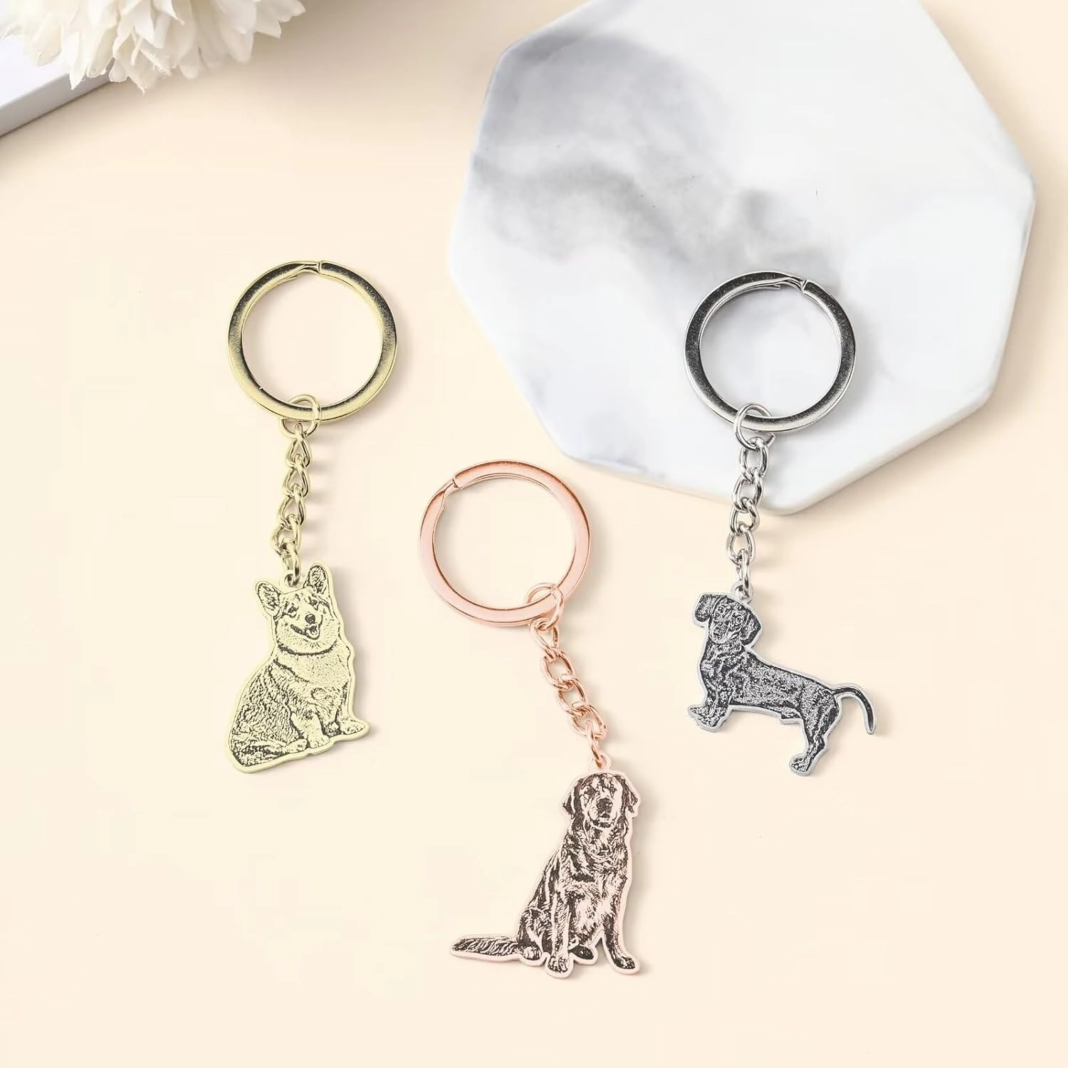 Tuoxiukan Personalized Pet Keychain Custom Keychain with Picture Engraved Dog Animal Jewelry Pendant Gifts for Women