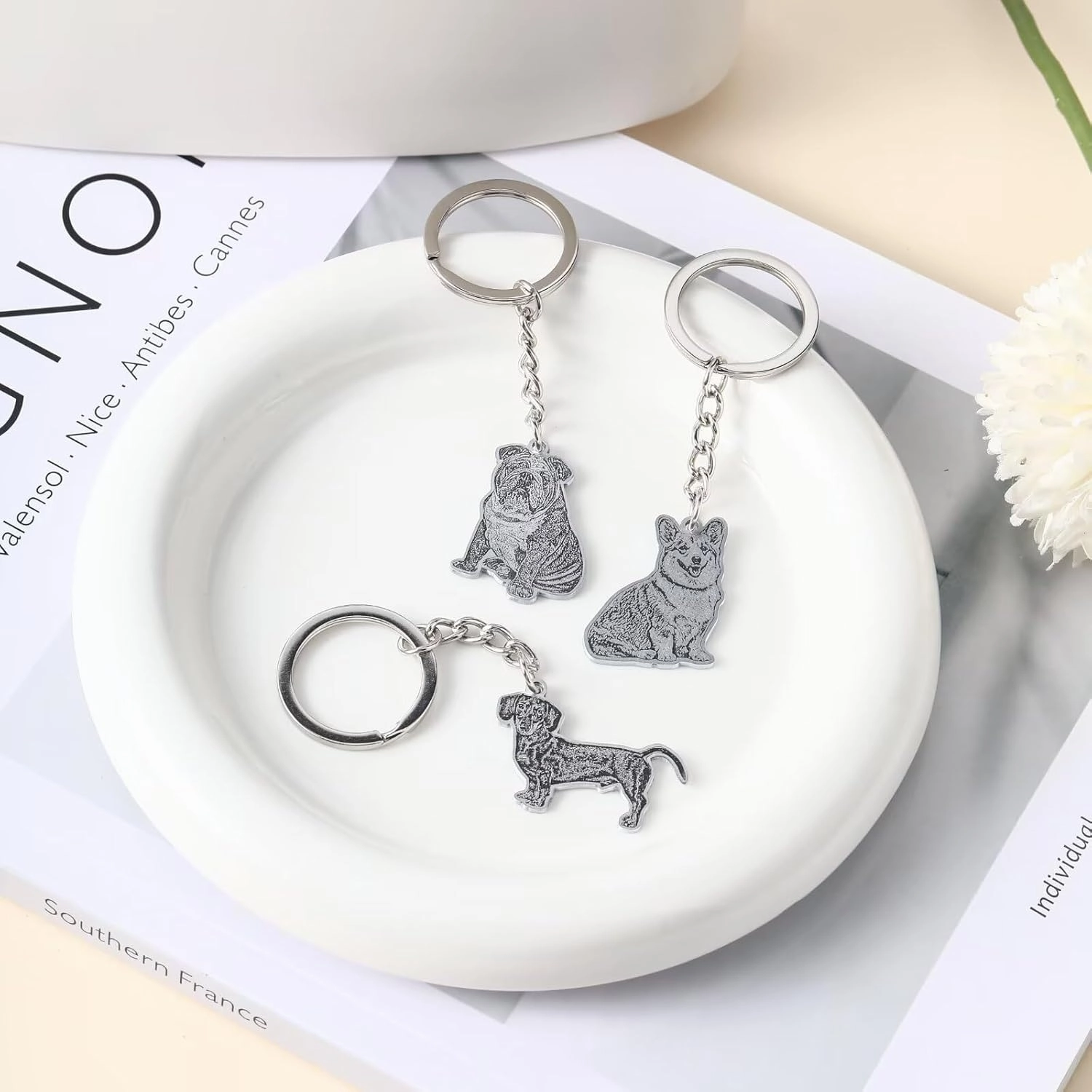 Tuoxiukan Personalized Pet Keychain Custom Keychain with Picture Engraved Dog Animal Jewelry Pendant Gifts for Women