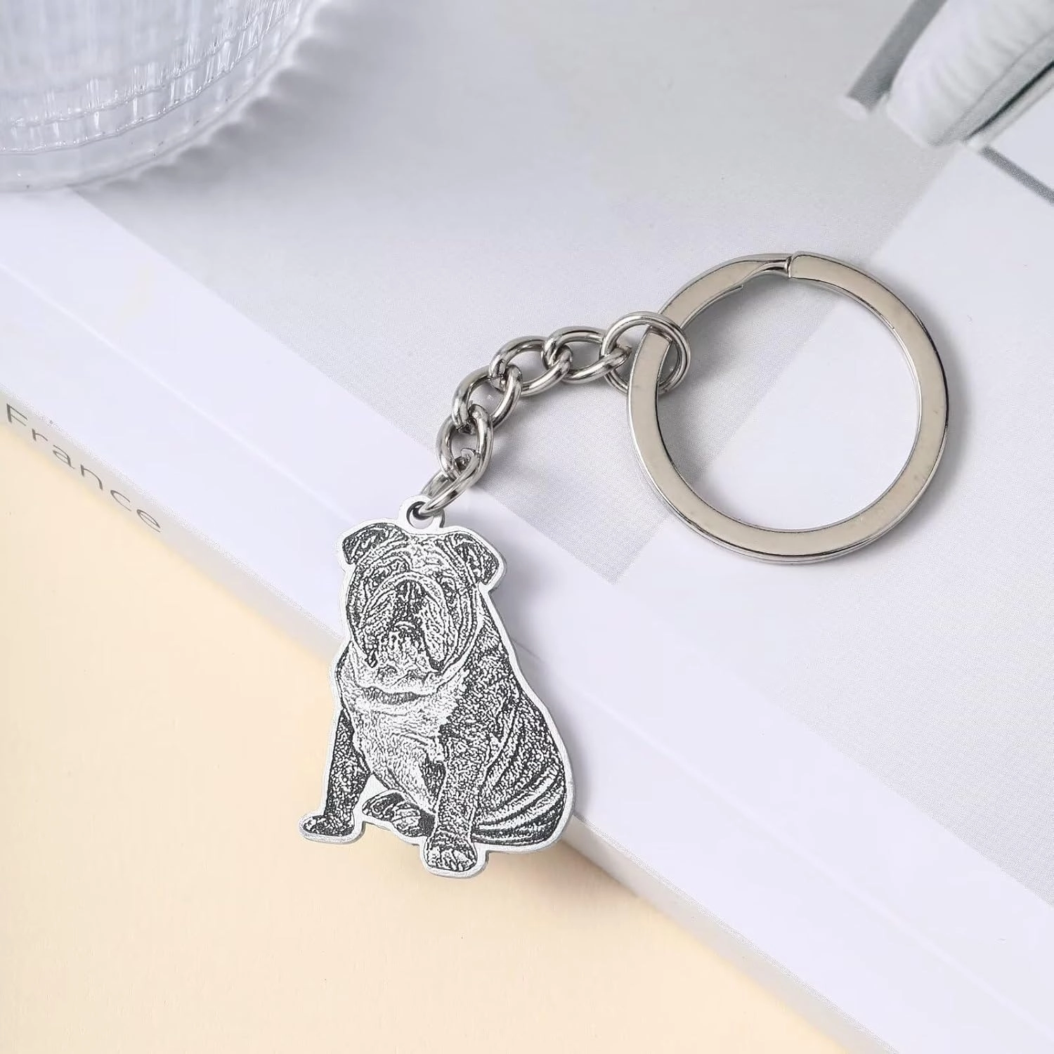 Tuoxiukan Personalized Pet Keychain Custom Keychain with Picture Engraved Dog Animal Jewelry Pendant Gifts for Women