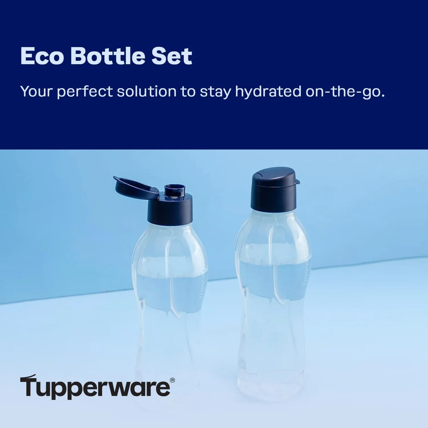 Tupperware Eco Bottle Set, Dishwasher Safe and BPA Free, 2 Bottles with Leak-Proof Caps (1 L / 34 oz)