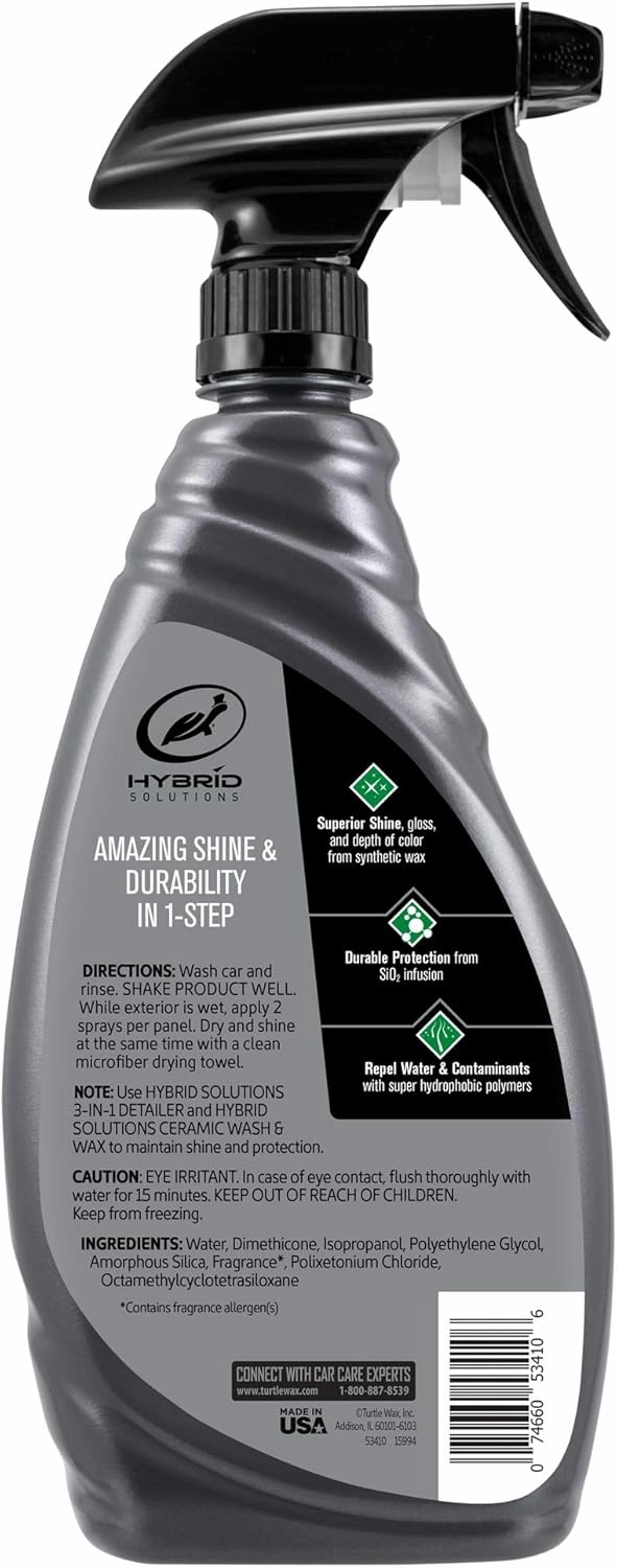 Turtle Wax 53410 Hybrid Solutions Ceramic Wet Wax, One Step Shine and Protection Solution, Extreme Water Beading, Keeps Vehicle Cleaner for Longer, No Streaks, 26 oz. (Pack of 1)