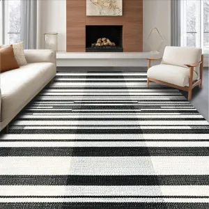 Ultra Soft Area Rug 6x9, Non Slip, Stain Resistant, Washable Area Rugs for Living Room, Bedroom, Classic Striped Harmony Rug Featuring Graphic Bands and Crisp Edge Detailing (Black, 6x9)