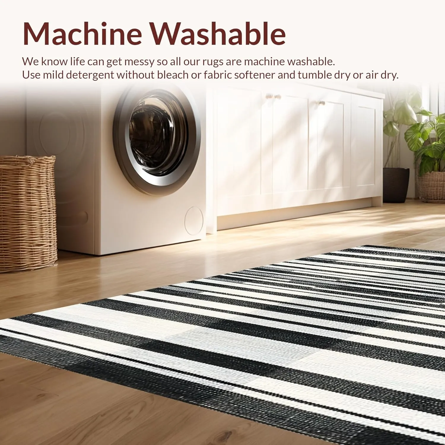 Ultra Soft Area Rug 6x9, Non Slip, Stain Resistant, Washable Area Rugs for Living Room, Bedroom, Classic Striped Harmony Rug Featuring Graphic Bands and Crisp Edge Detailing (Black, 6x9)