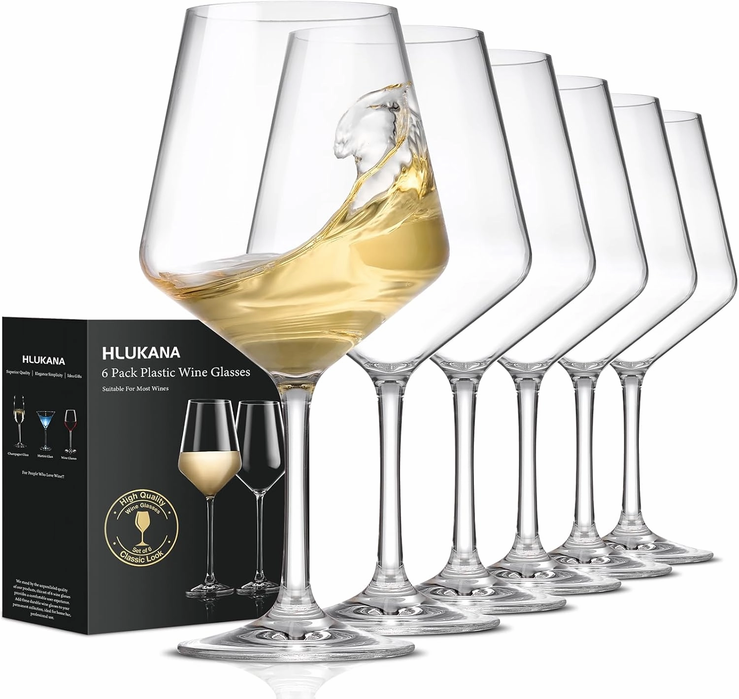 Unbreakable Wine Glasses Set of 6, 16 oz Plastic Wine Glasses with Stem, BPA Free, Reusable Wine Glass for Poolside, Outdoors Camping Picnic Restaurants Home Bar Christmas Unique Gift