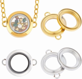 UNICRAFTALE 2 pcs 2 Colors Glass Photo Charms Round Floating Lockets Connector Charms 24.5x6mm Memory Locket Links Titanium Steel Pendants Bridal Wedding Bouquet Charms for Jewelry Making