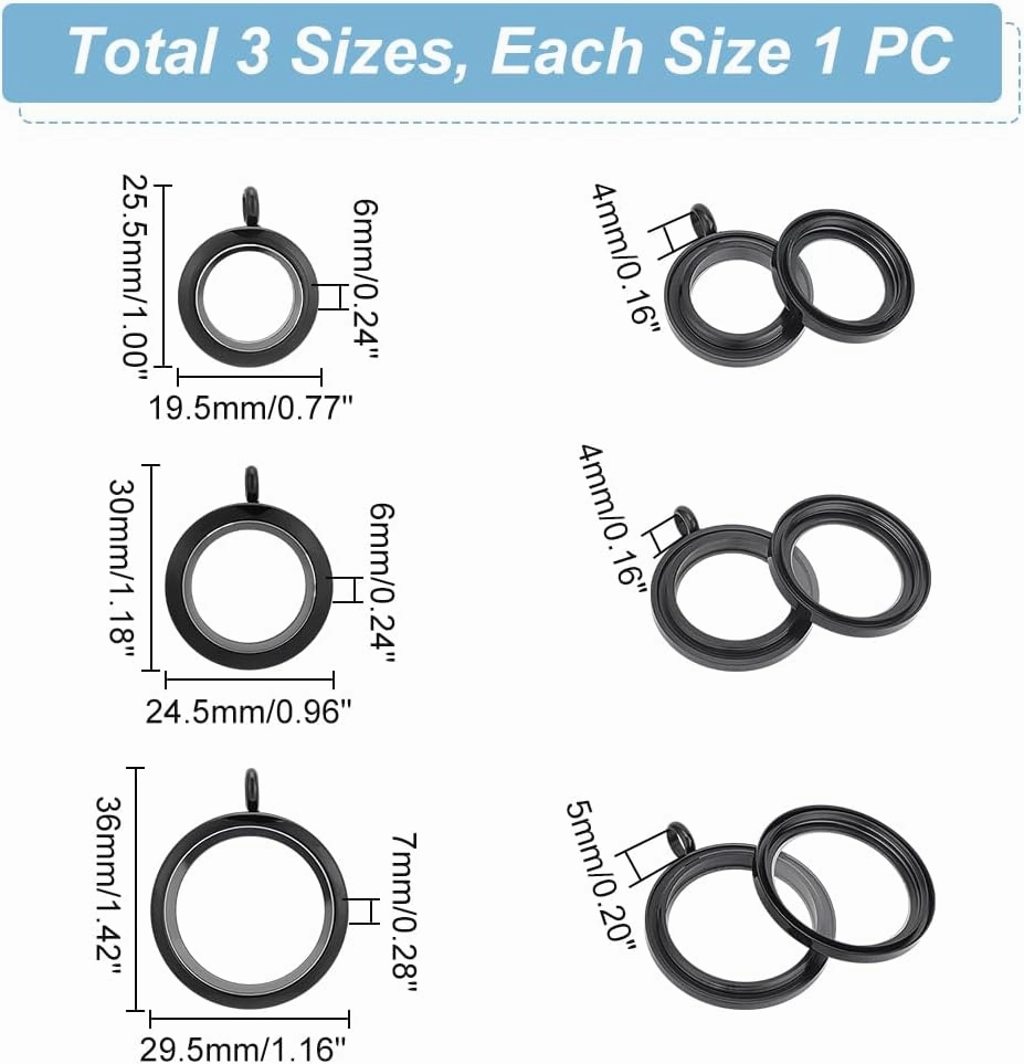 UNICRAFTALE 3 pcs 3 Size Memory Locket Pendants Glass Photo Charms