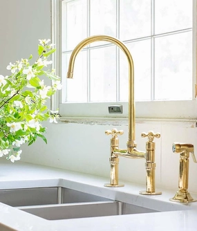 Unlacquered Brass Bridge Faucet, Unlacquered Brass Bridge Faucet with Sprayer (8 inches, With Sprayer)