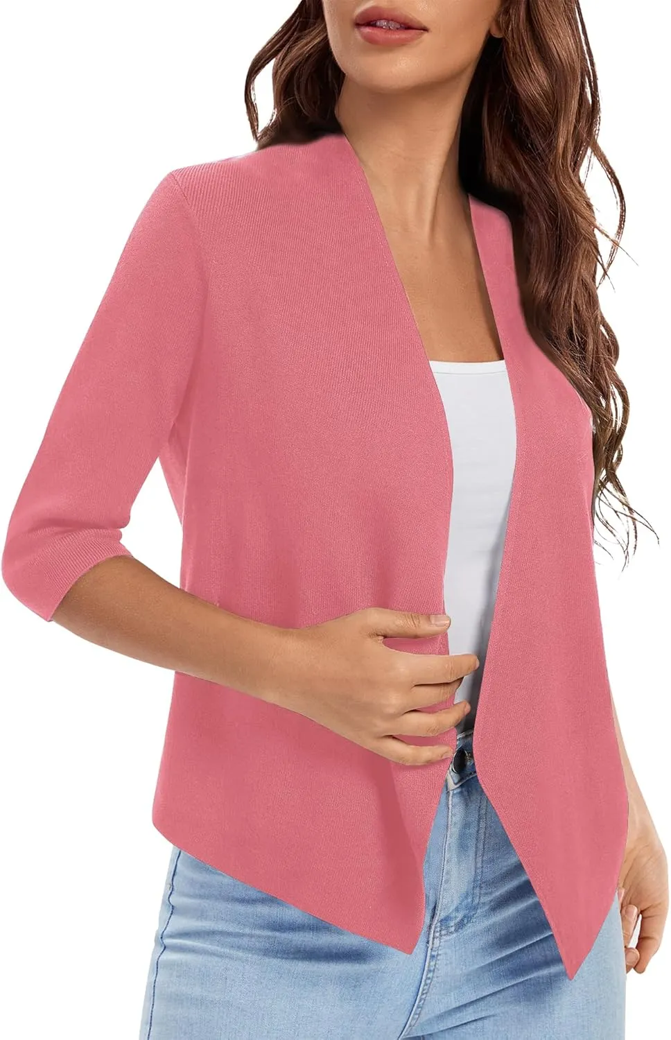 Urban CoCo Women's 3/4 Sleeve Cropped Open Front Cardigan Knit Lightweight V Neck Knit Bolero Shrugs with Pockets