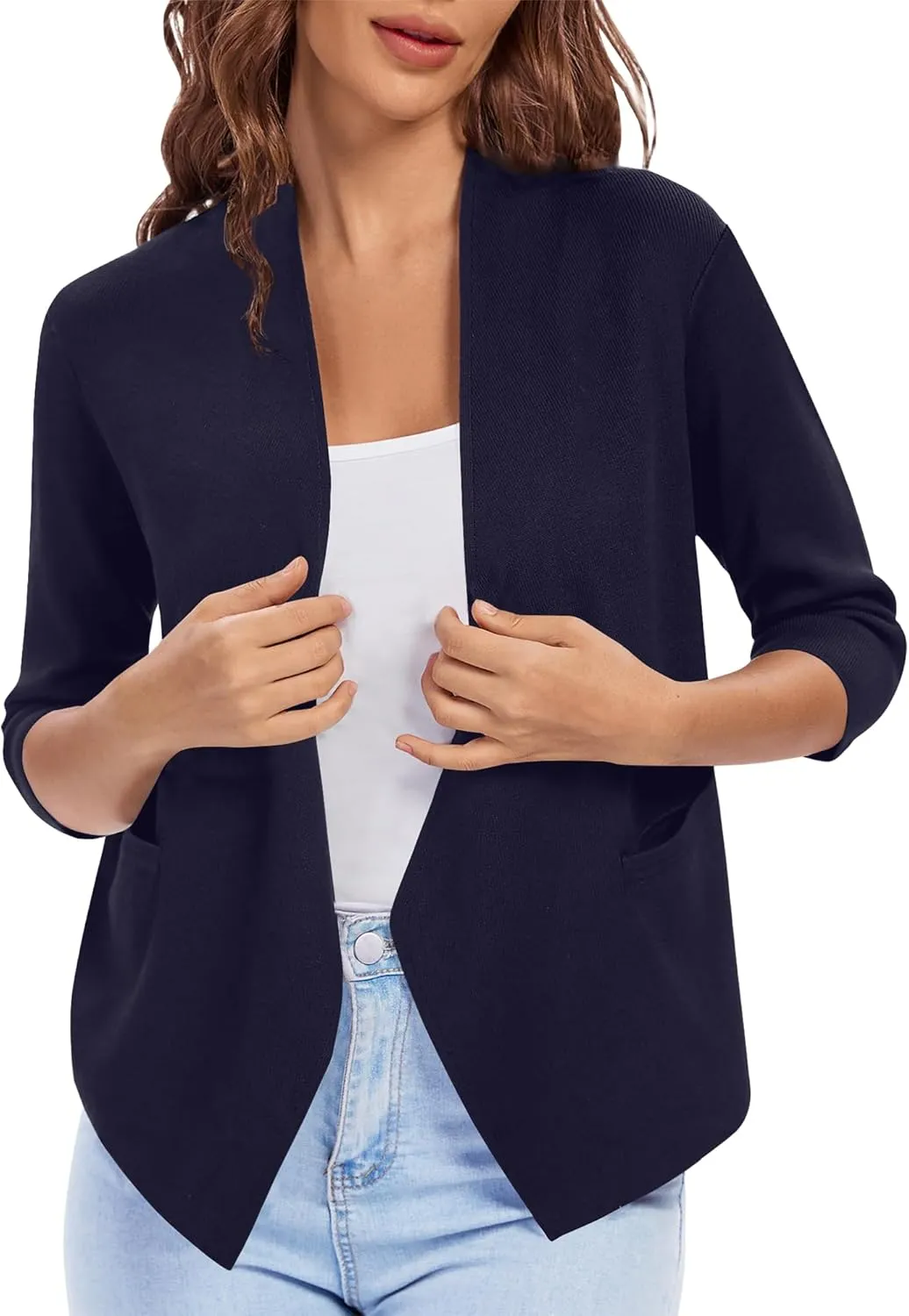 Urban CoCo Women's 3/4 Sleeve Cropped Open Front Cardigan Knit Lightweight V Neck Knit Bolero Shrugs with Pockets