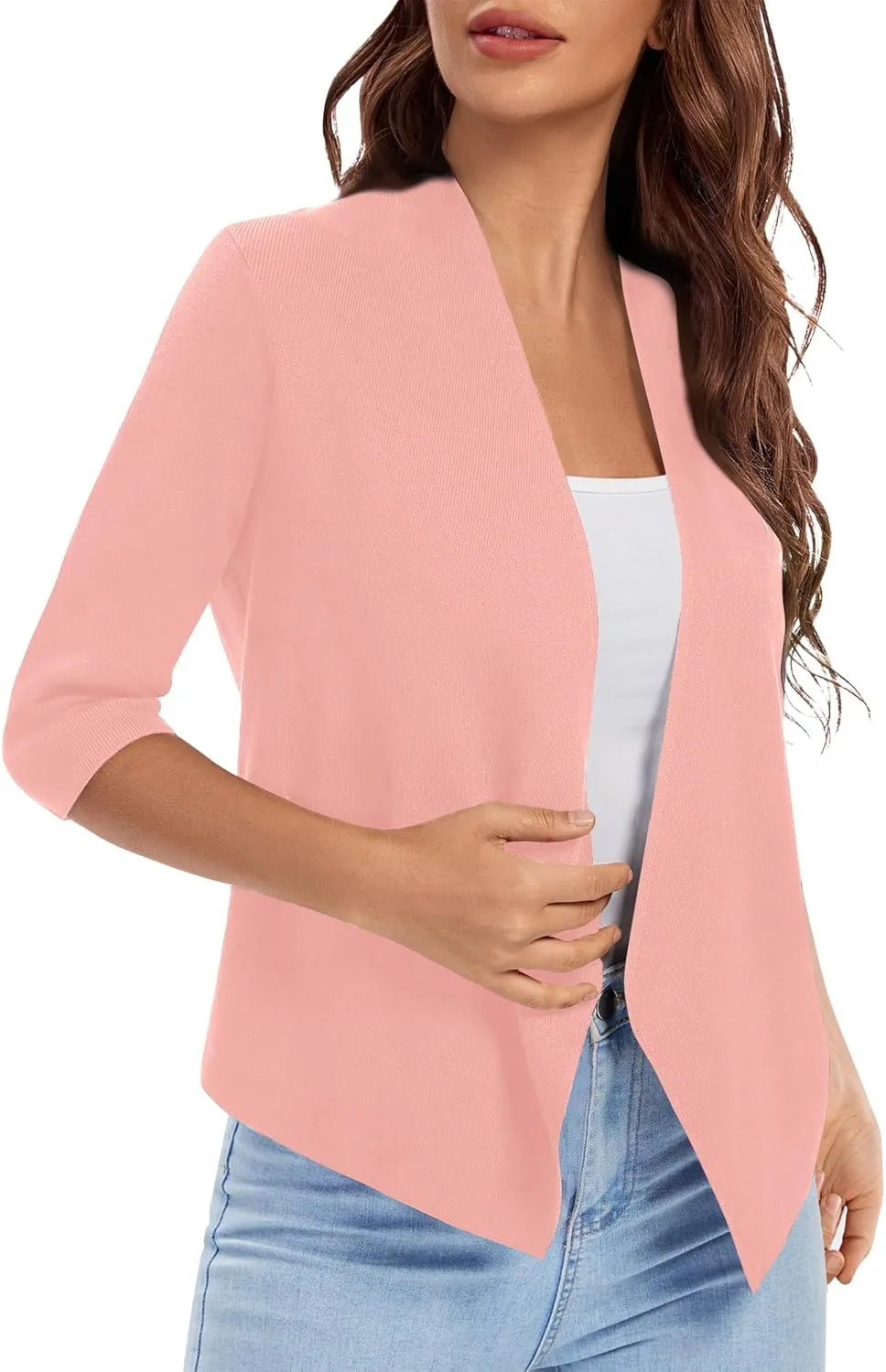 Urban CoCo Women's 3/4 Sleeve Cropped Open Front Cardigan Knit Lightweight V Neck Knit Bolero Shrugs with Pockets