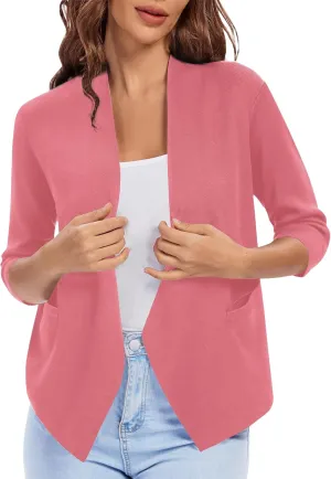Urban CoCo Women's 3/4 Sleeve Cropped Open Front Cardigan Knit Lightweight V Neck Knit Bolero Shrugs with Pockets