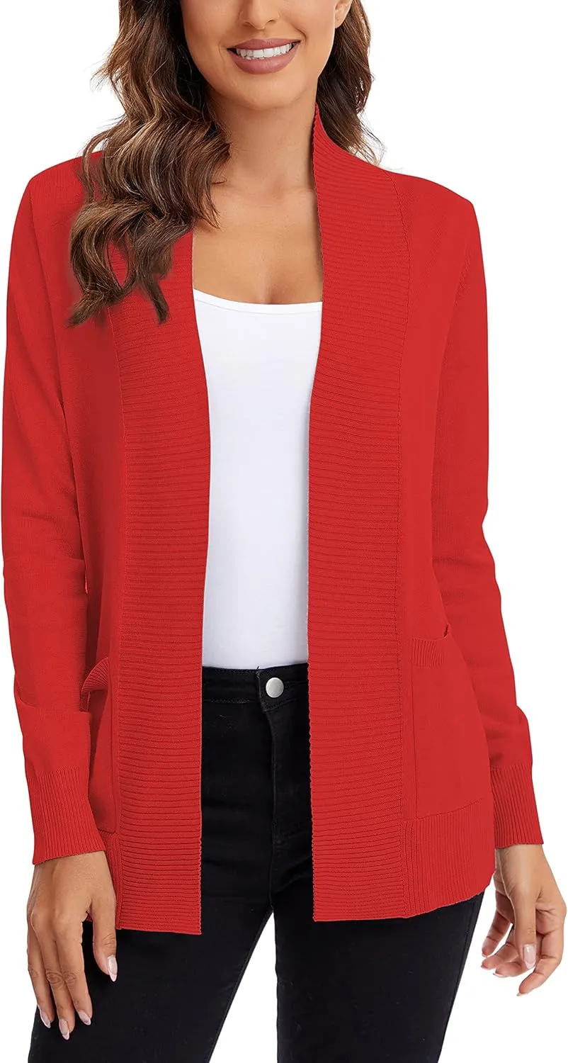 Urban CoCo Women's Lightweight Open Front Knit Cardigan Sweater Long Sleeve with Pocket