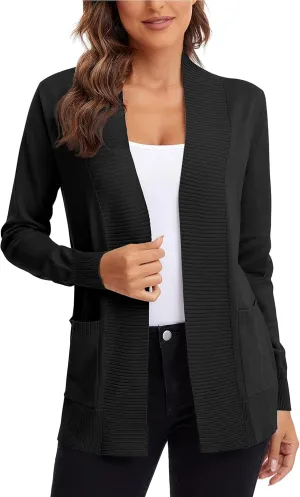 Urban CoCo Women's Lightweight Open Front Knit Cardigan Sweater Long Sleeve with Pocket