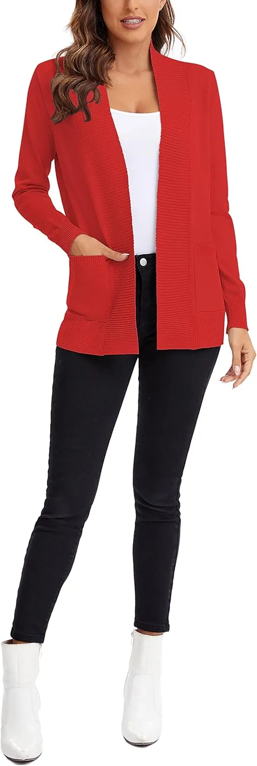 Urban CoCo Women's Lightweight Open Front Knit Cardigan Sweater Long Sleeve with Pocket