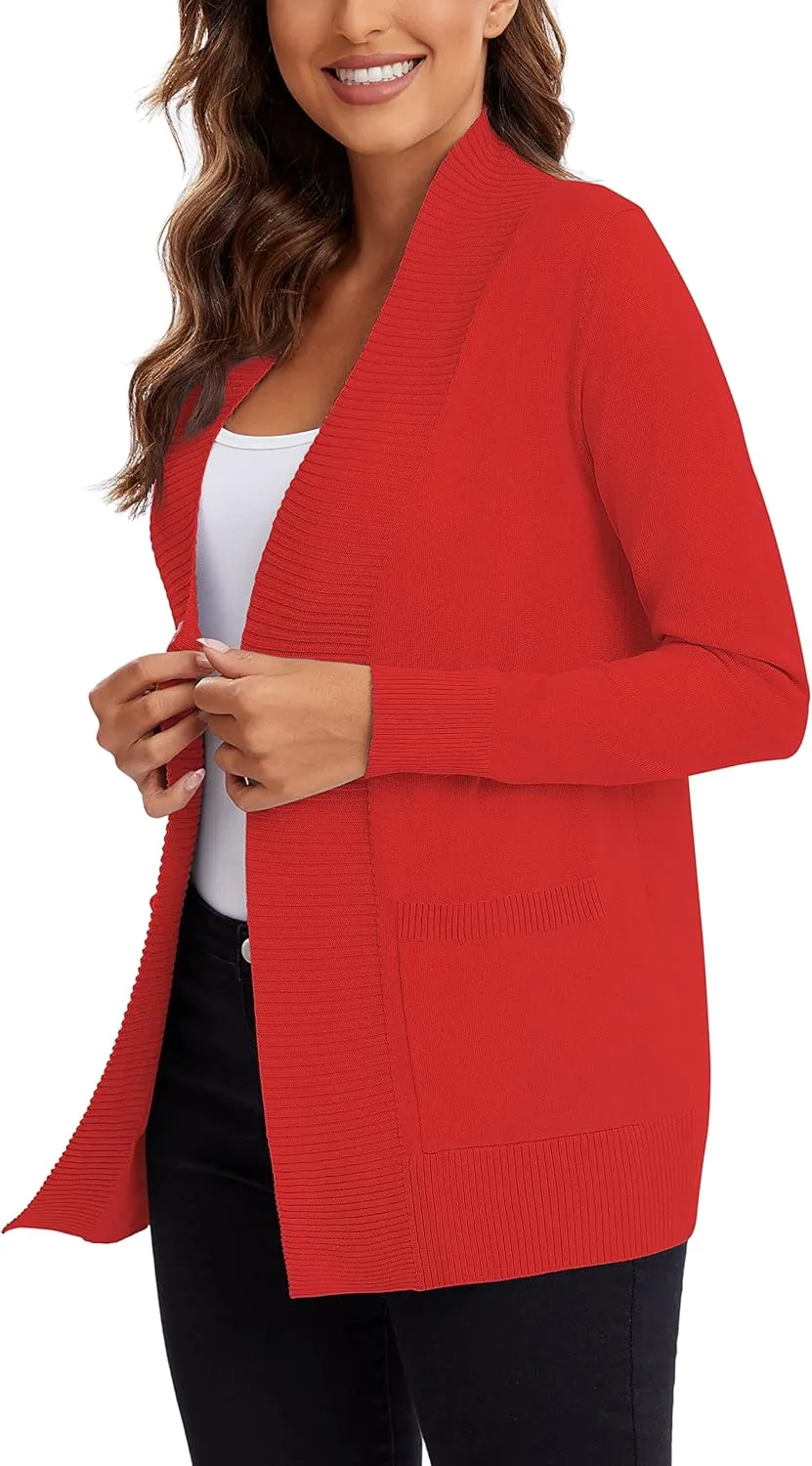 Urban CoCo Women's Lightweight Open Front Knit Cardigan Sweater Long Sleeve with Pocket