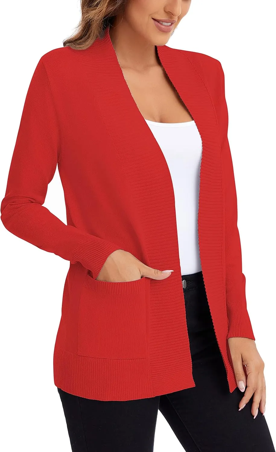 Urban CoCo Women's Lightweight Open Front Knit Cardigan Sweater Long Sleeve with Pocket