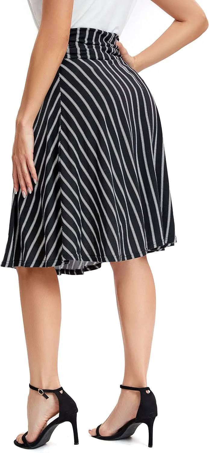 Urban CoCo Women's Ruched High Waist Knee Length Jersey A-Line Stretchy Flared Casual Skirt