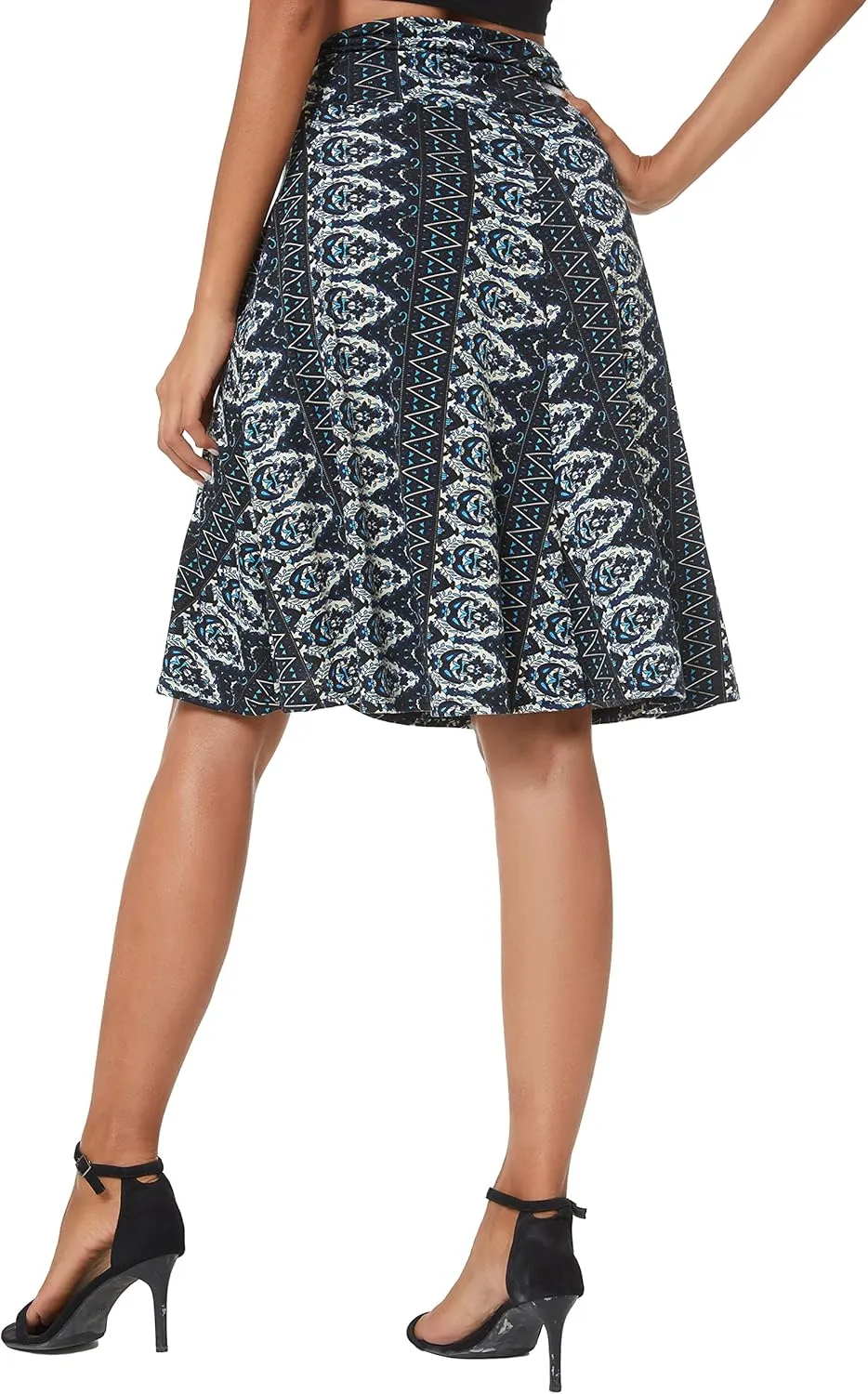 Urban CoCo Women's Ruched High Waist Knee Length Jersey A-Line Stretchy Flared Casual Skirt