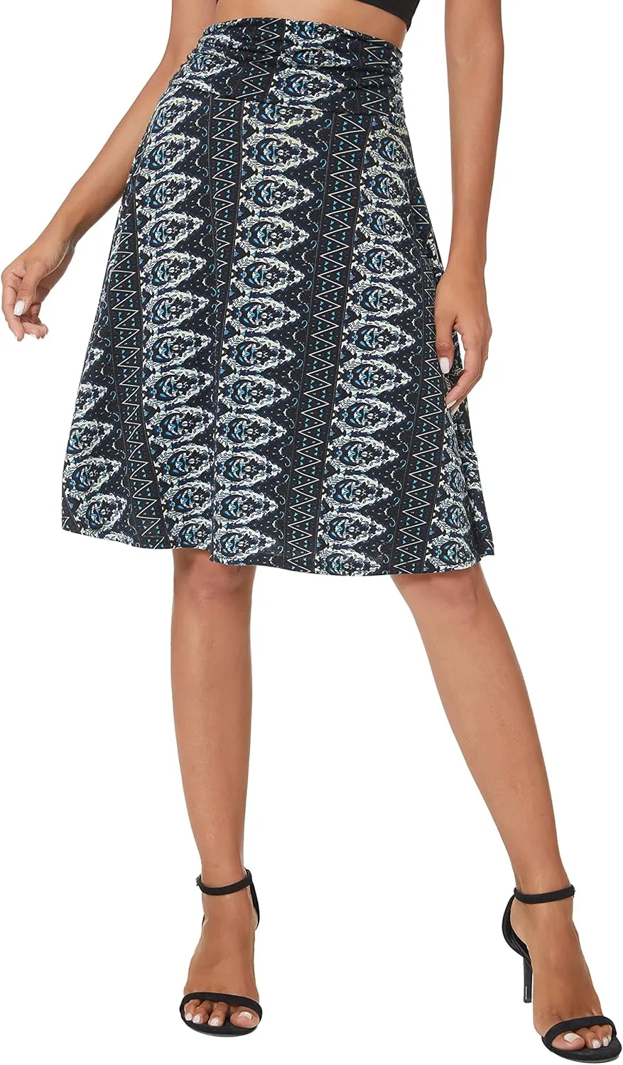 Urban CoCo Women's Ruched High Waist Knee Length Jersey A-Line Stretchy Flared Casual Skirt