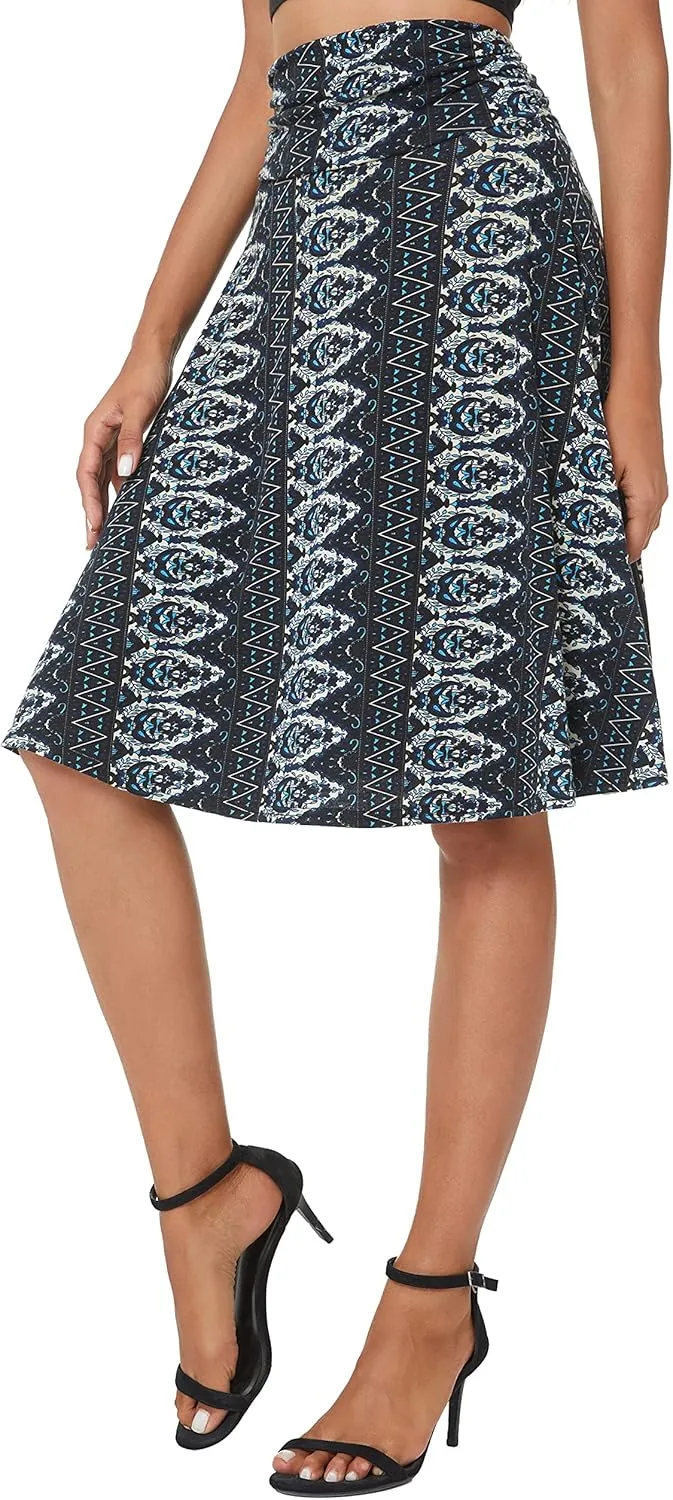 Urban CoCo Women's Ruched High Waist Knee Length Jersey A-Line Stretchy Flared Casual Skirt