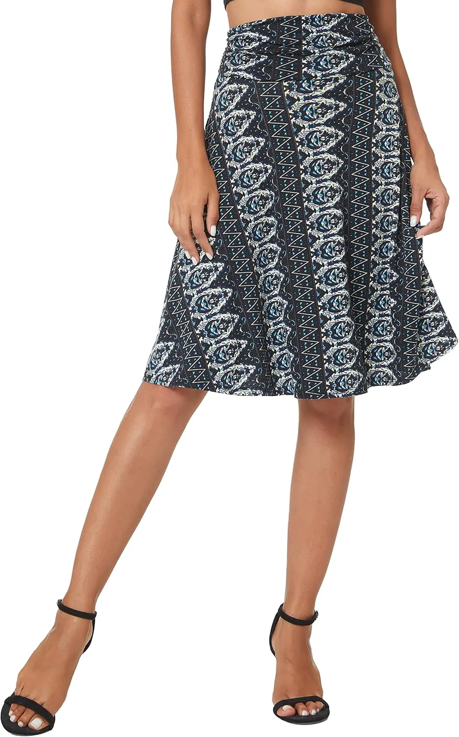 Urban CoCo Women's Ruched High Waist Knee Length Jersey A-Line Stretchy Flared Casual Skirt