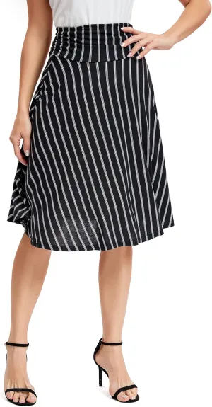Urban CoCo Women's Ruched High Waist Knee Length Jersey A-Line Stretchy Flared Casual Skirt