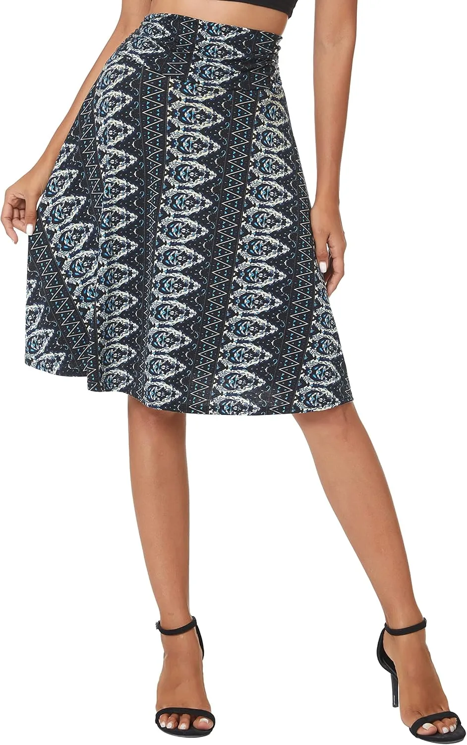 Urban CoCo Women's Ruched High Waist Knee Length Jersey A-Line Stretchy Flared Casual Skirt