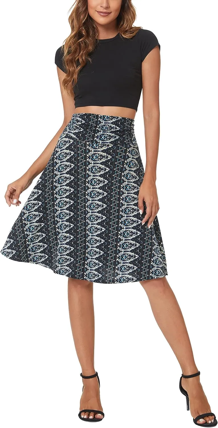 Urban CoCo Women's Ruched High Waist Knee Length Jersey A-Line Stretchy Flared Casual Skirt