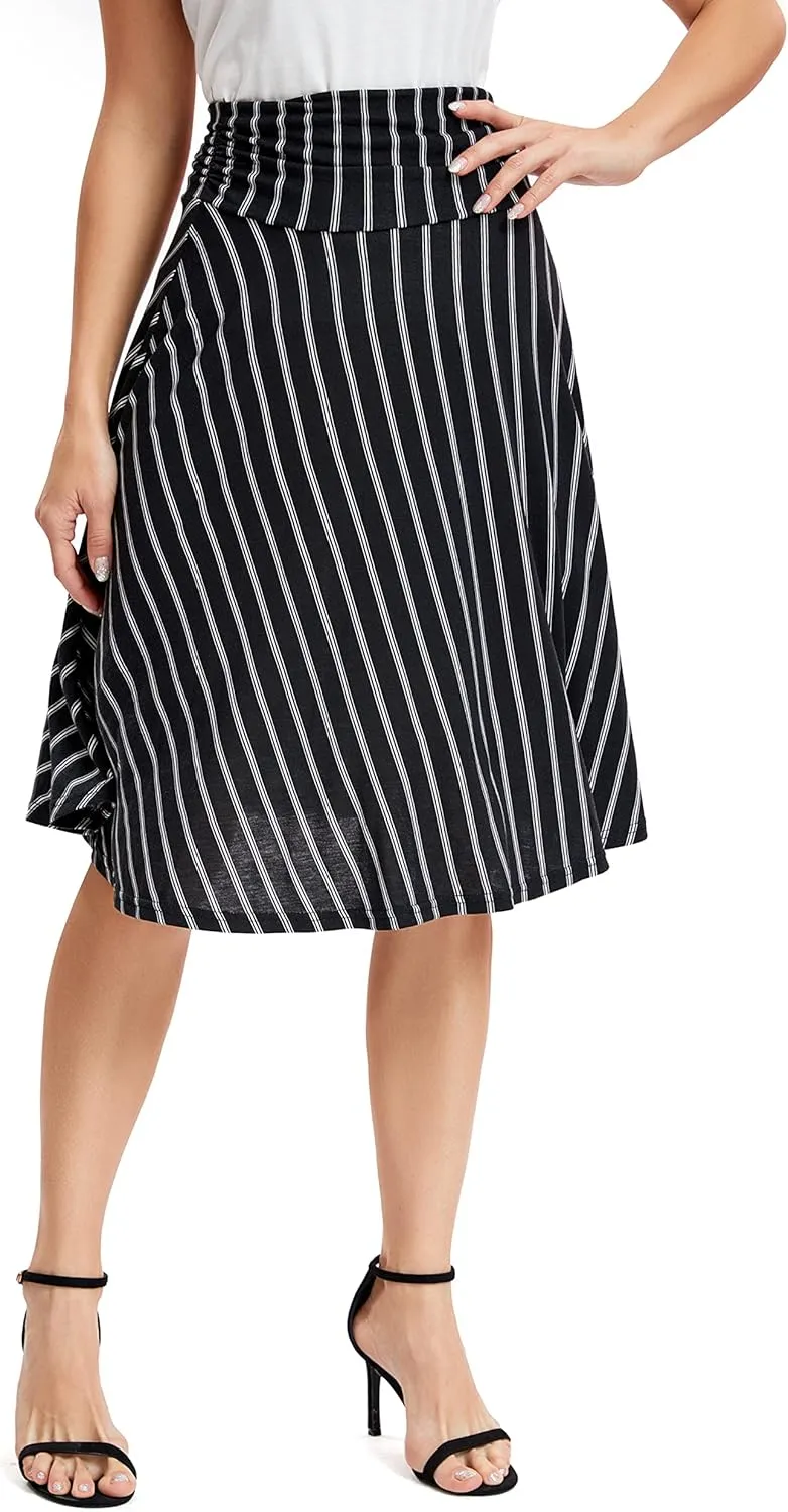 Urban CoCo Women's Ruched High Waist Knee Length Jersey A-Line Stretchy Flared Casual Skirt