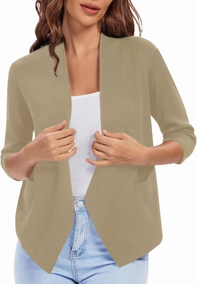 Urban CoCo Women's 3/4 Sleeve Cropped Open Front Cardigan Knit Lightweight V Neck Knit Bolero Shrugs with Pockets