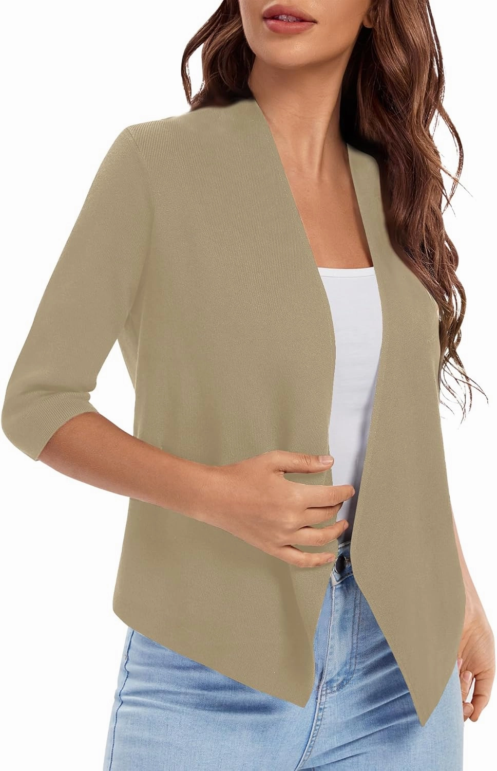 Urban CoCo Women's 3/4 Sleeve Cropped Open Front Cardigan Knit Lightweight V Neck Knit Bolero Shrugs with Pockets