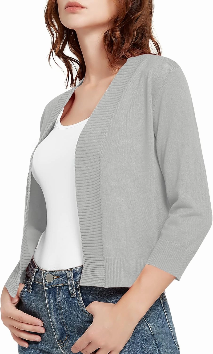 Urban CoCo Women's 3/4 Sleeve Short Cropped Cardigan Sweaters Lightweight Shrug Sweater Jacket for Dresses