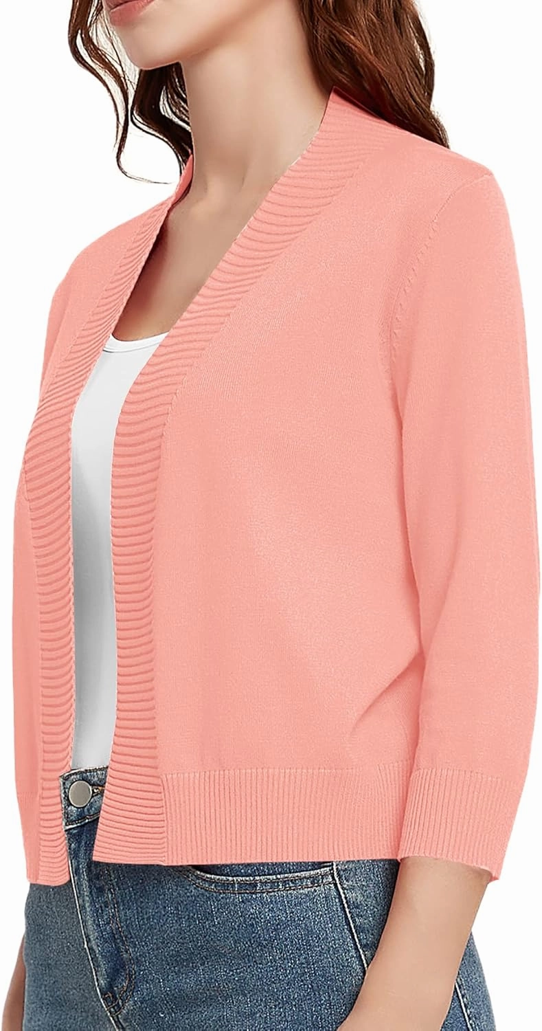 Urban CoCo Women's 3/4 Sleeve Short Cropped Cardigan Sweaters Lightweight Shrug Sweater Jacket for Dresses