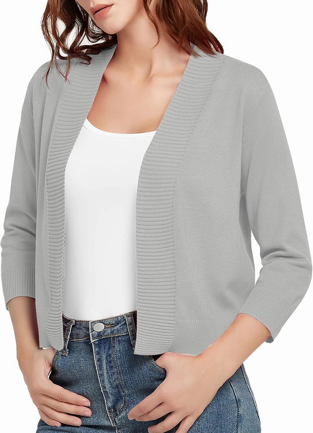 Urban CoCo Women's 3/4 Sleeve Short Cropped Cardigan Sweaters Lightweight Shrug Sweater Jacket for Dresses