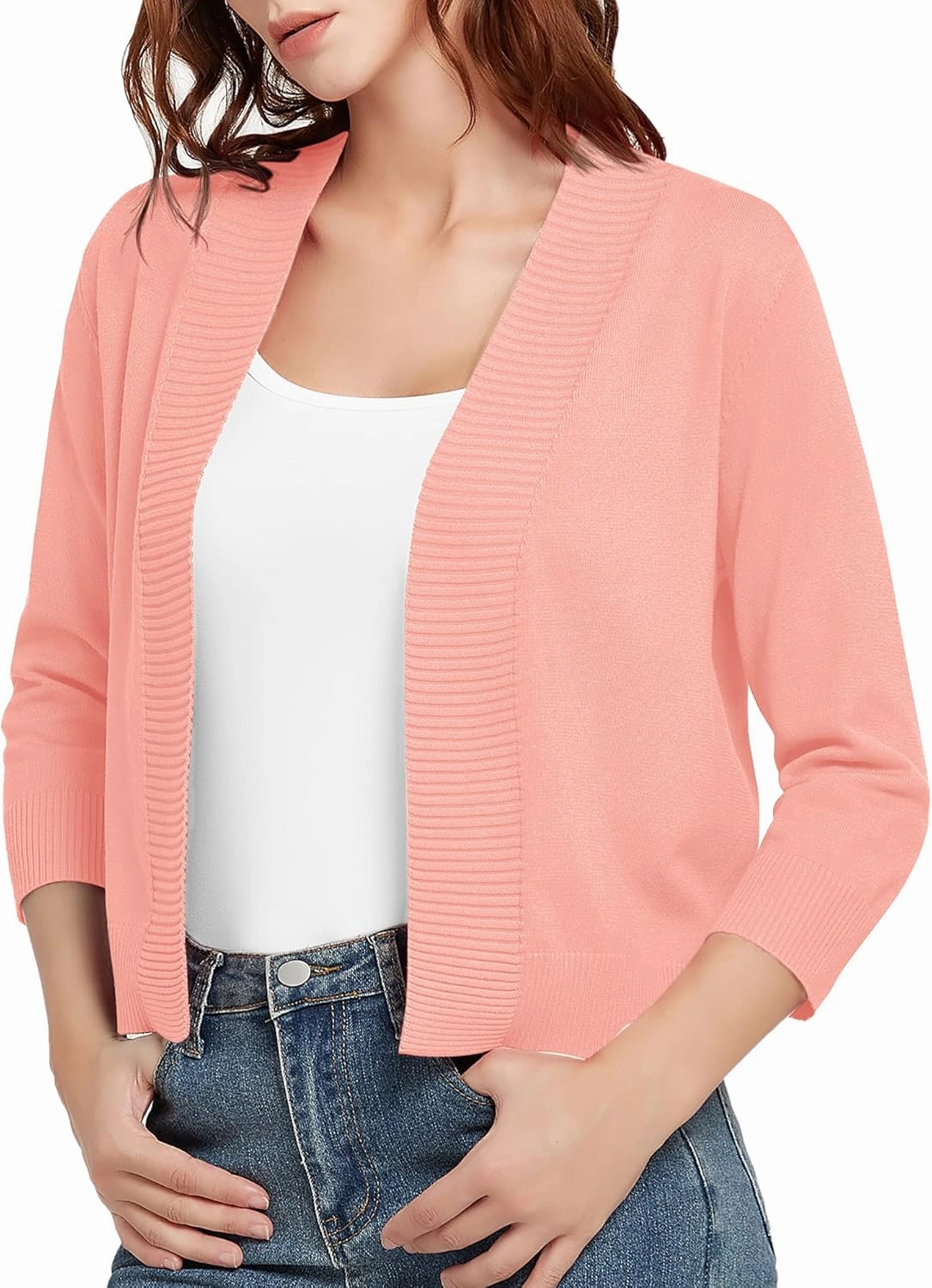 Urban CoCo Women's 3/4 Sleeve Short Cropped Cardigan Sweaters Lightweight Shrug Sweater Jacket for Dresses