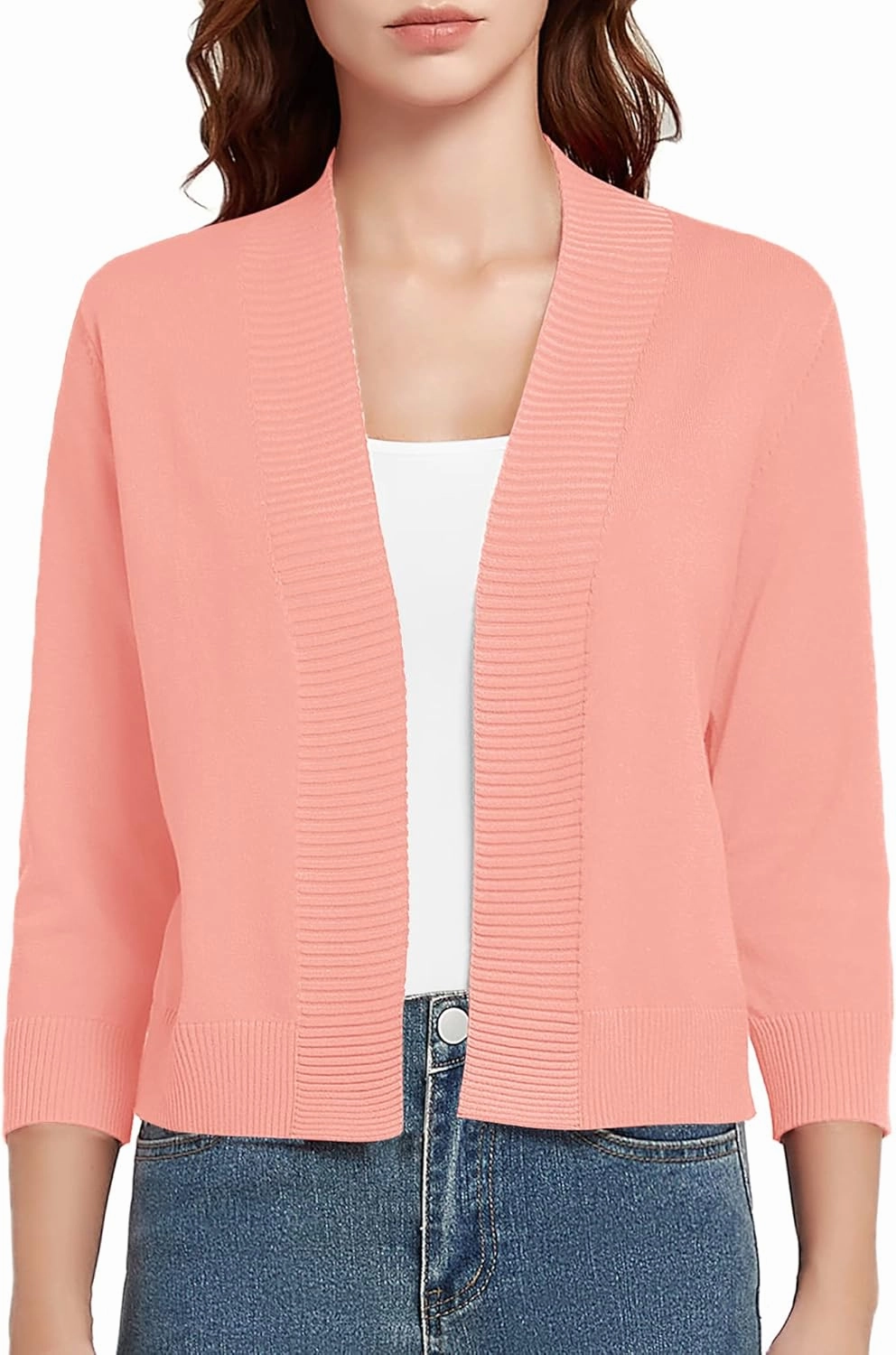Urban CoCo Women's 3/4 Sleeve Short Cropped Cardigan Sweaters Lightweight Shrug Sweater Jacket for Dresses