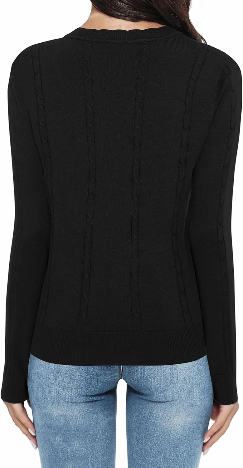Urban CoCo Women's Lightweight Crew Neck Cropped Cardigan Long Sleeve Open Front Soft Knit Tops Casual Outfit