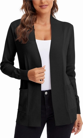 Urban CoCo Women's Lightweight Open Front Knit Cardigan Sweater Long Sleeve with Pocket
